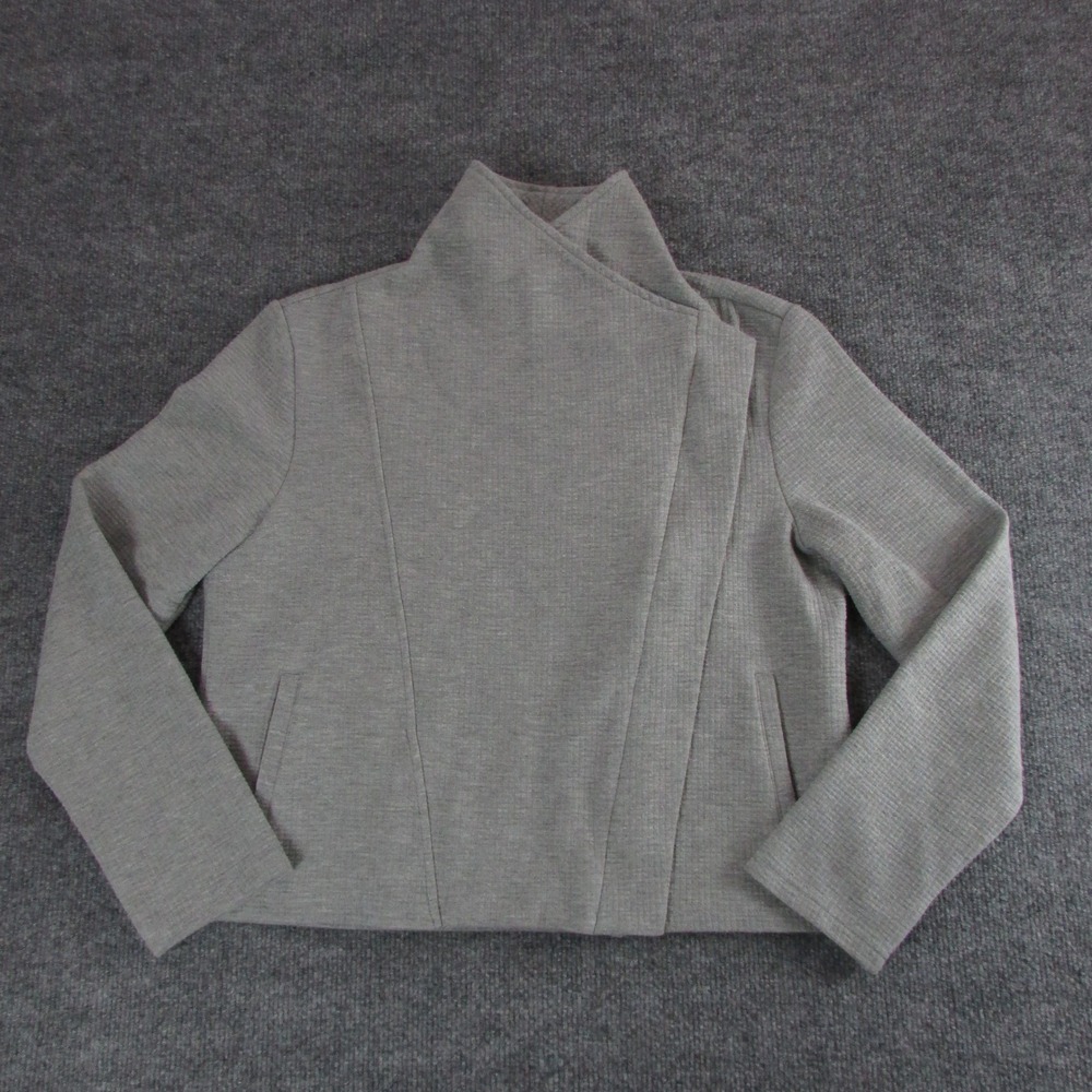 Jack by BB Dakota Gray Asymmetric Zip Waffle Knit Funnel Neck Jacket Womens Med